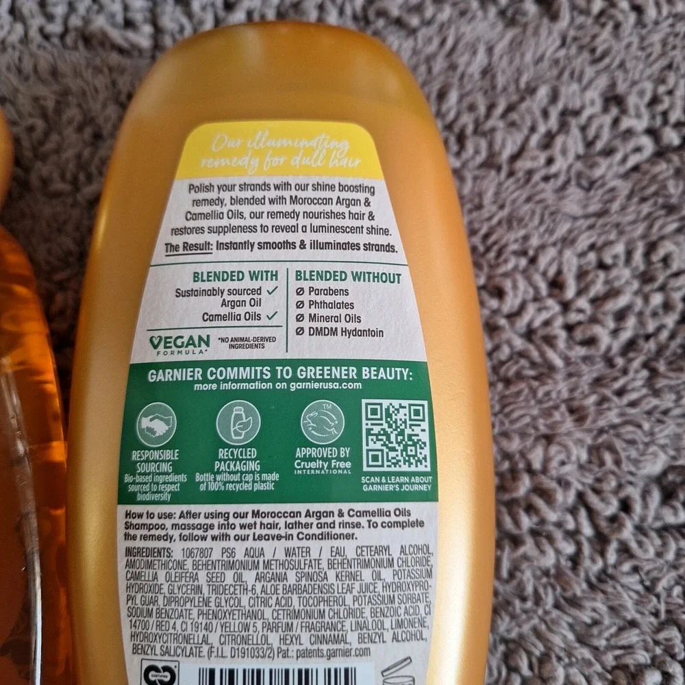 2 Pk Garnier Whole Blends Moroccan Argan Camellia Oil Shampoo Conditioner Bundle
